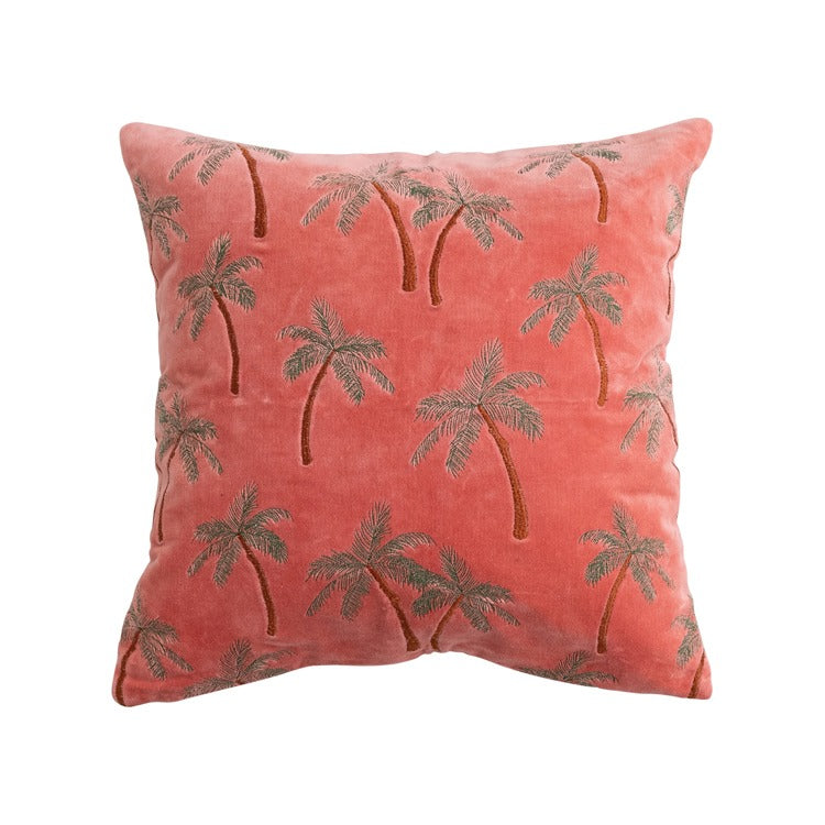 Tropics Palm tree embroidered pillow