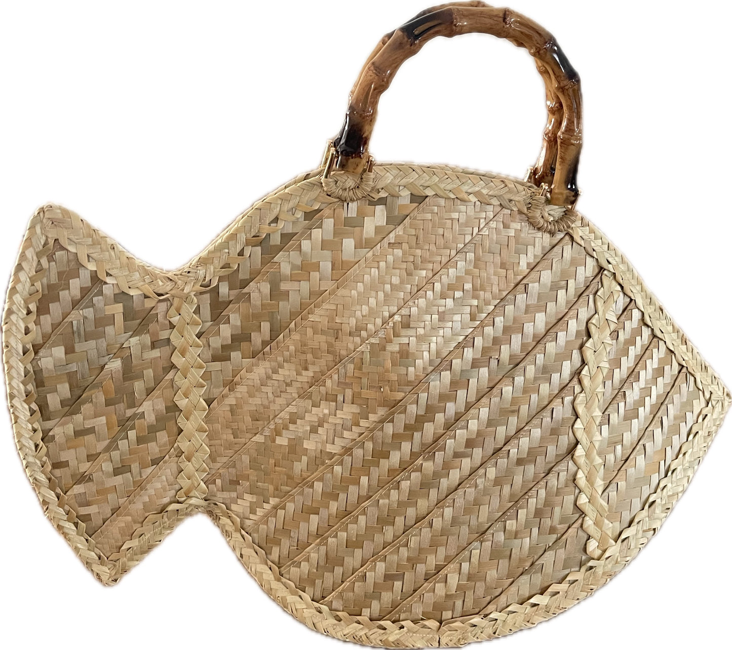 Silver Thatch Fish Tote with Bamboo Handles