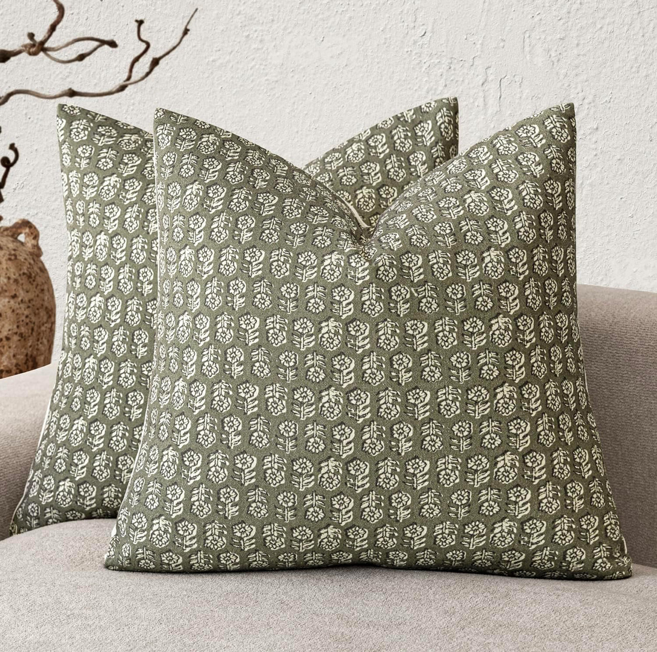 Green vintage floral pillow