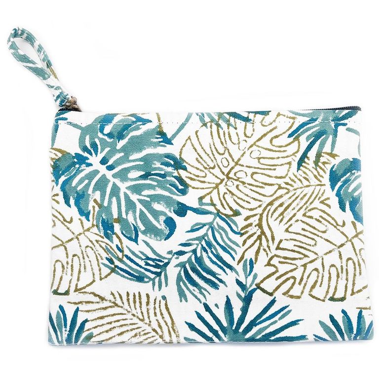 Paradise Palms Block-Print Canvas Pouch