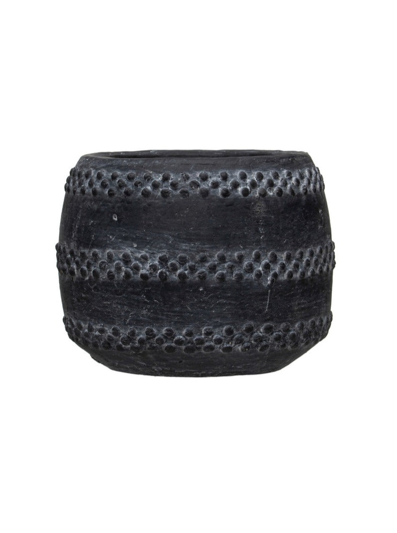 small black planter with raised dots