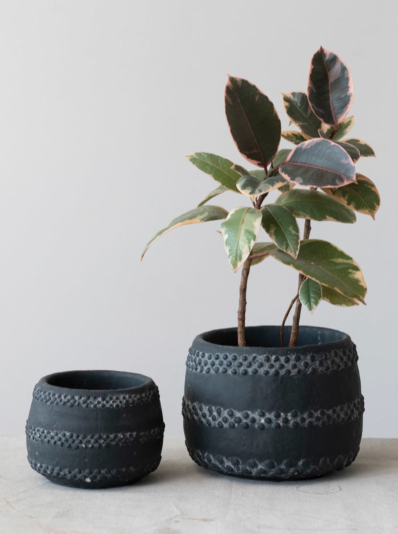 small black planter with raised dots