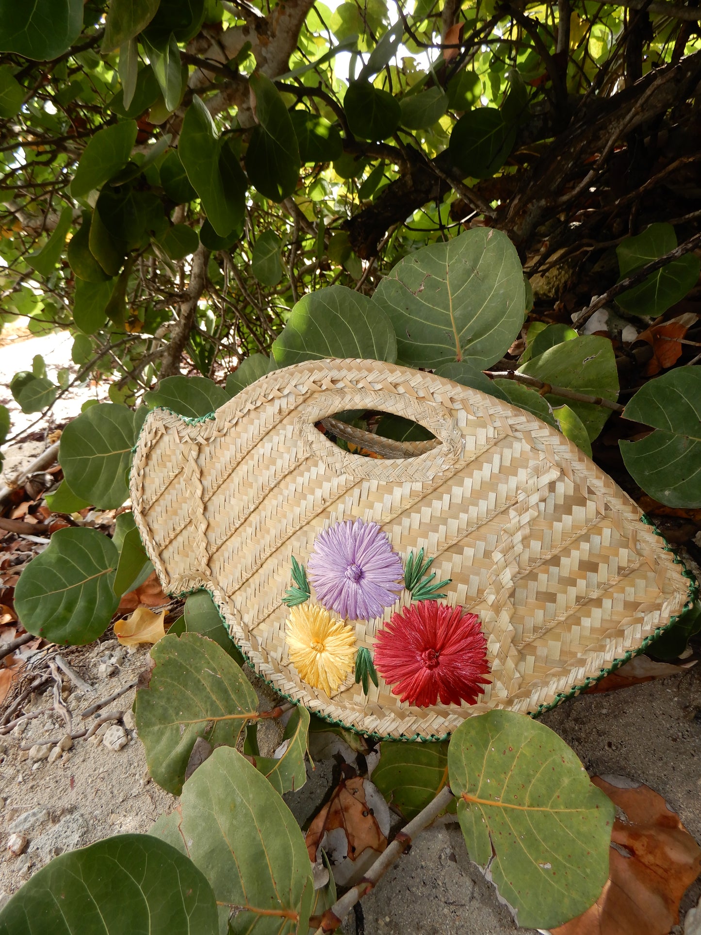 Large Fish Shaped Thatch Clutch with Flowers