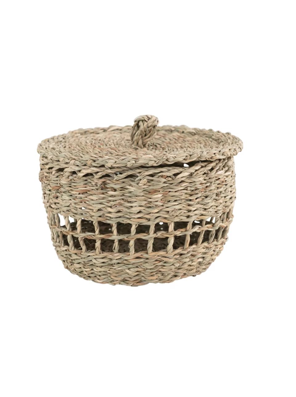 hand-woven seagrass basket with lid