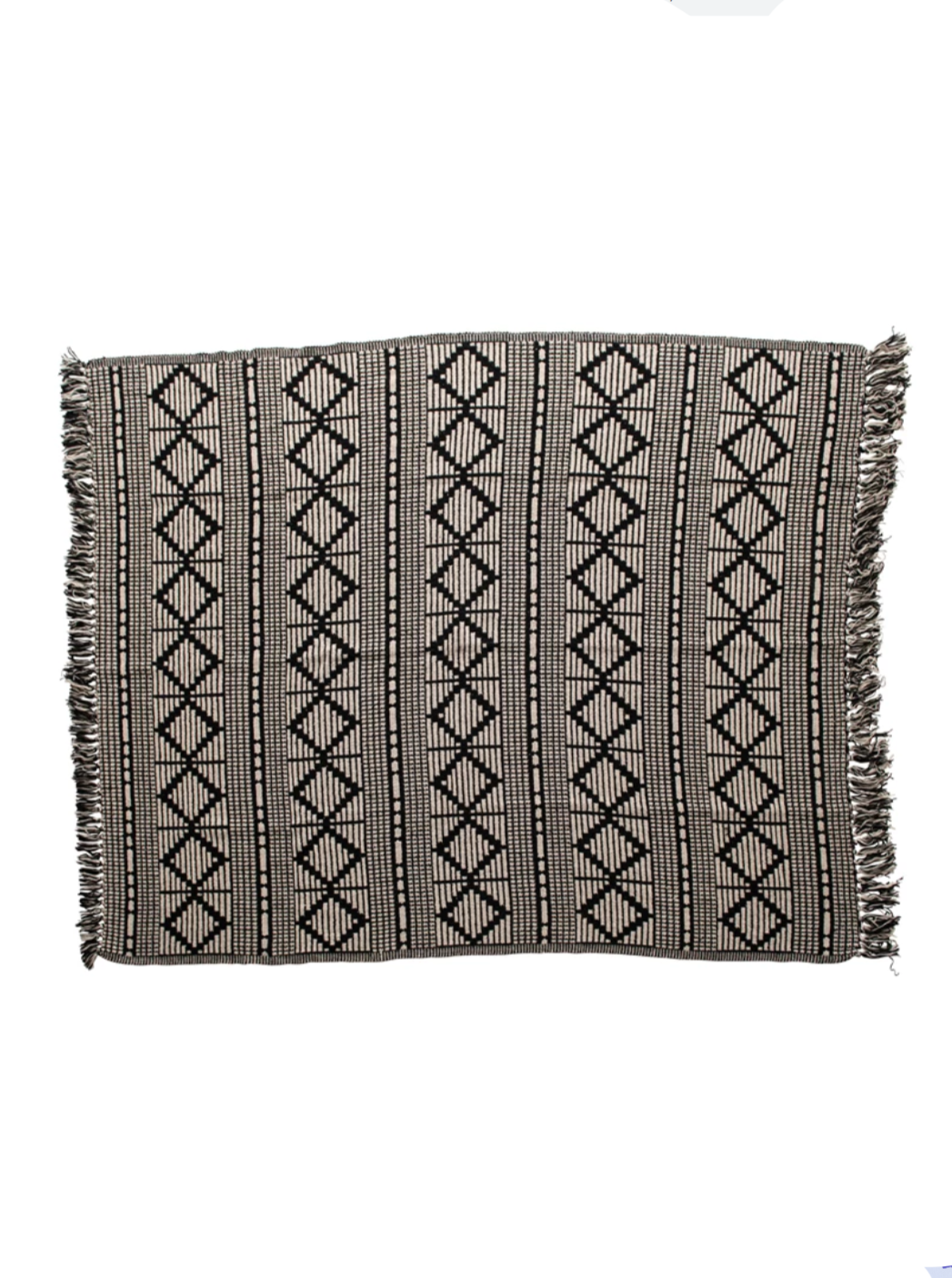 black and cream fringed throw blanket