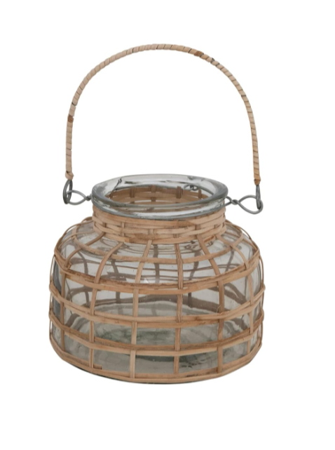 glass rattan wrapped tealight holder