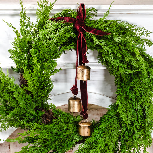 Antique Gold + Burgundy Velvet Bells