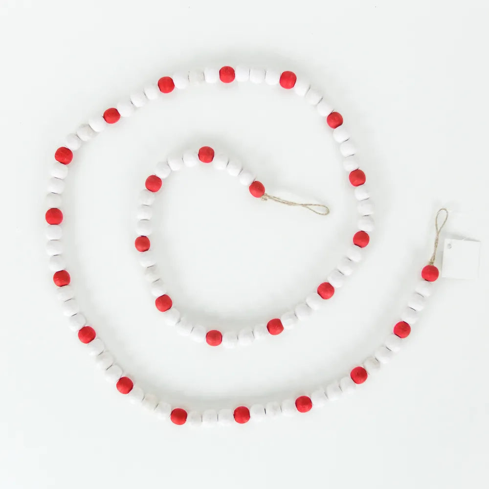Red & White Wood Bead Garland