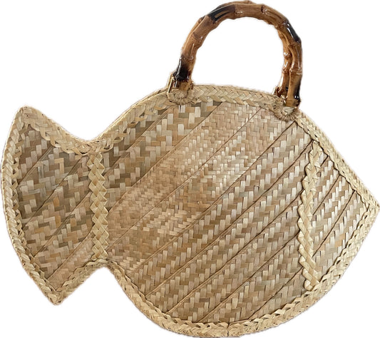 Silver Thatch Fish Tote with Bamboo Handles