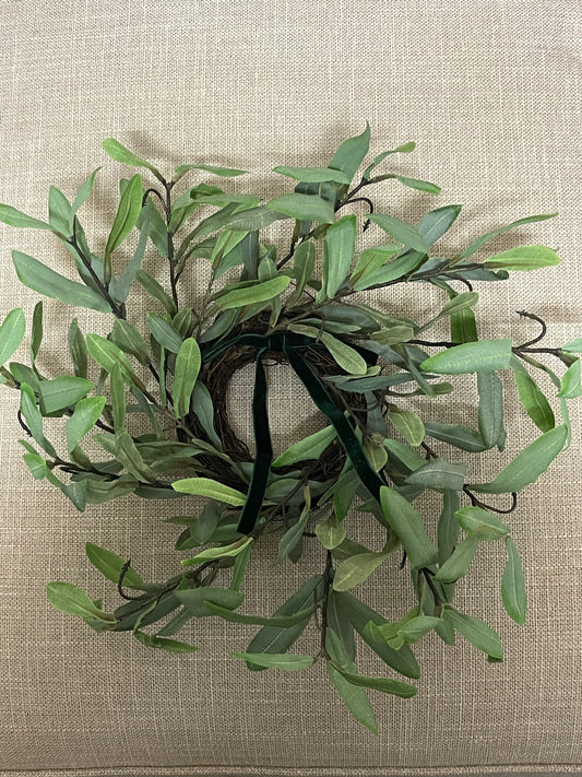 12" Faux Olive Mini Wreath with green bow.
