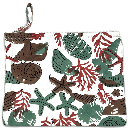 Coral Reef Block-Printed Canvas Pouch