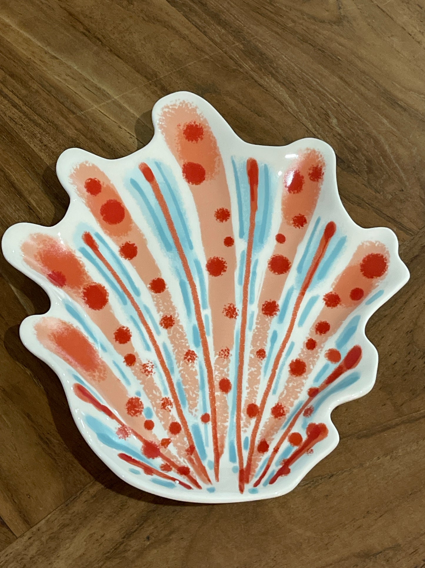 Shell Wall Plaque - Coral + Light Blue