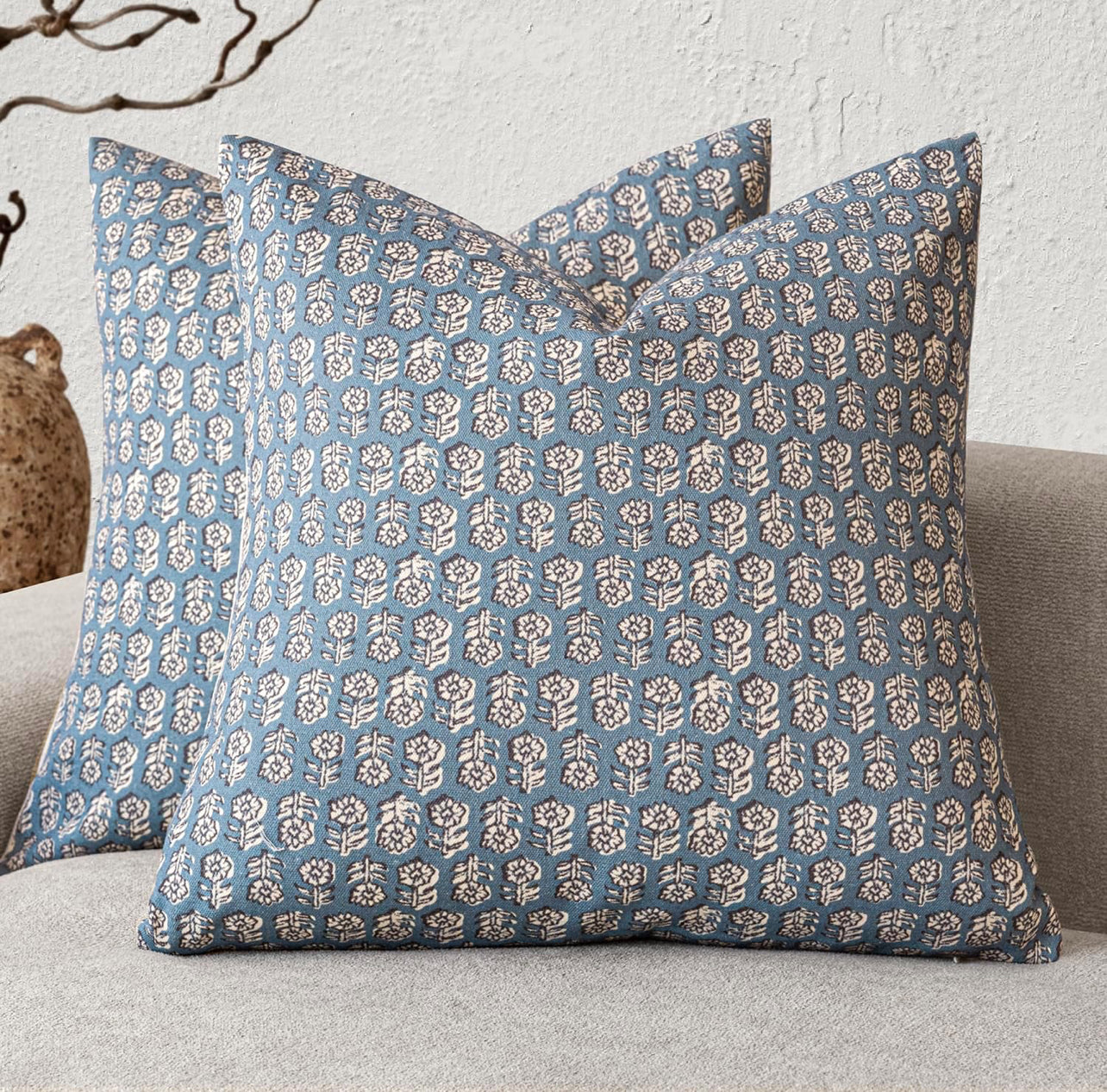 Blue vintage floral pillow