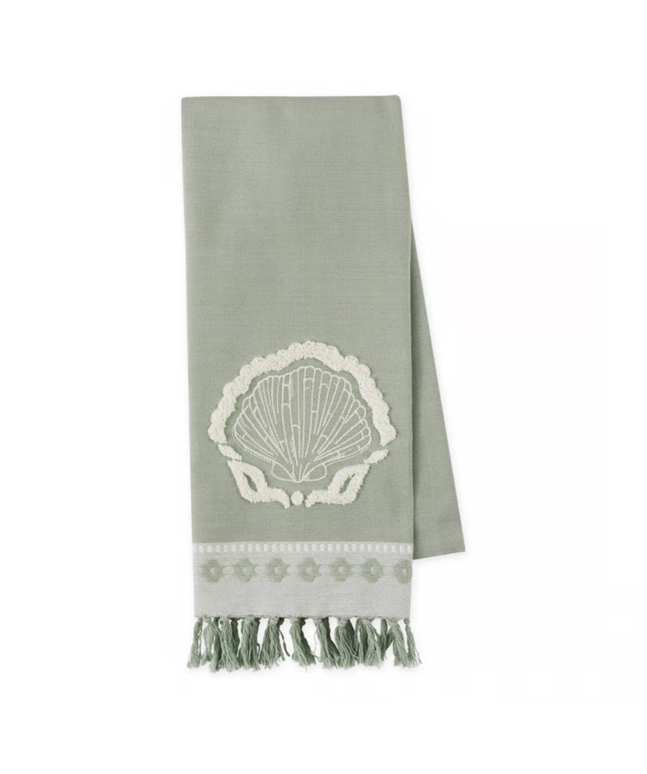 SEASHELL EMBELLISHED DISHTOWEL - SAGE