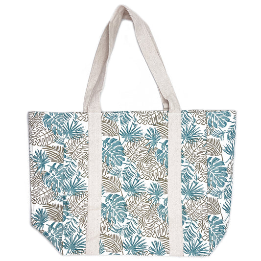 Paradise Palms Block-Printed Canvas Bag