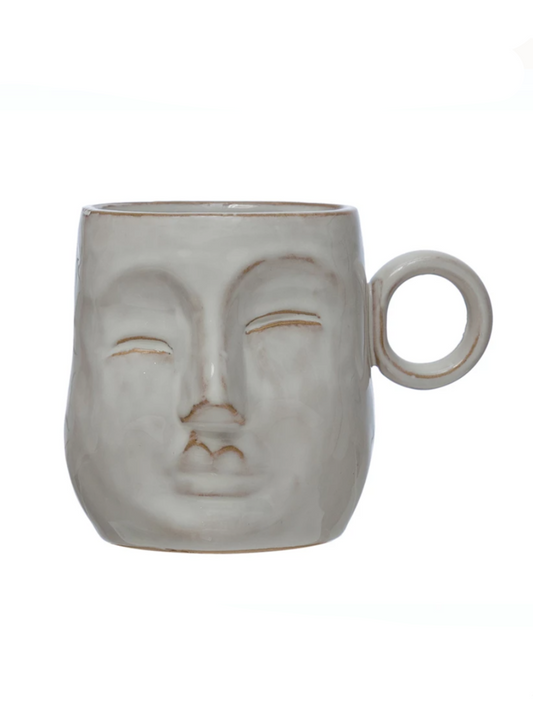cream stoneware face mug