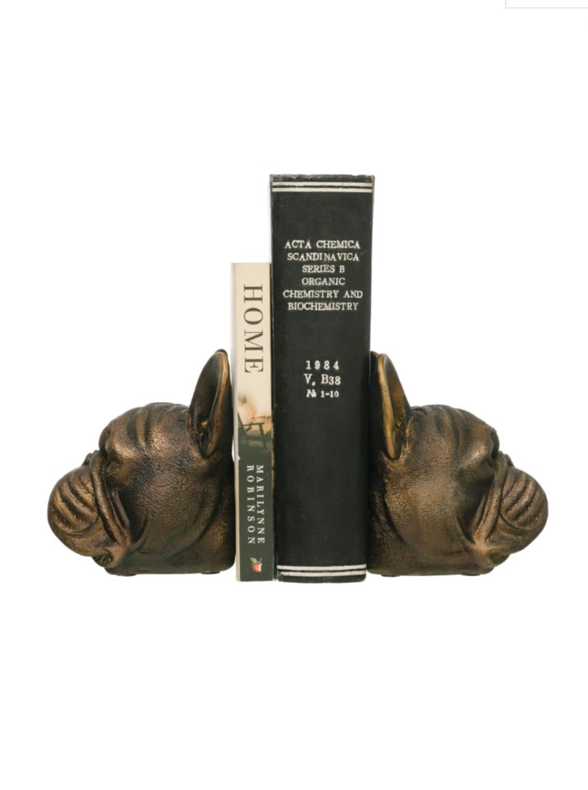 bulldog bookends with antique finish, set of 2