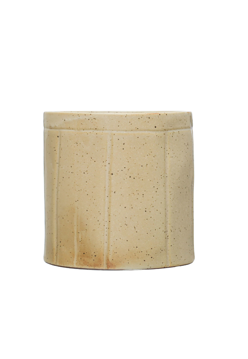 decorative stoneware crock with embossed lines