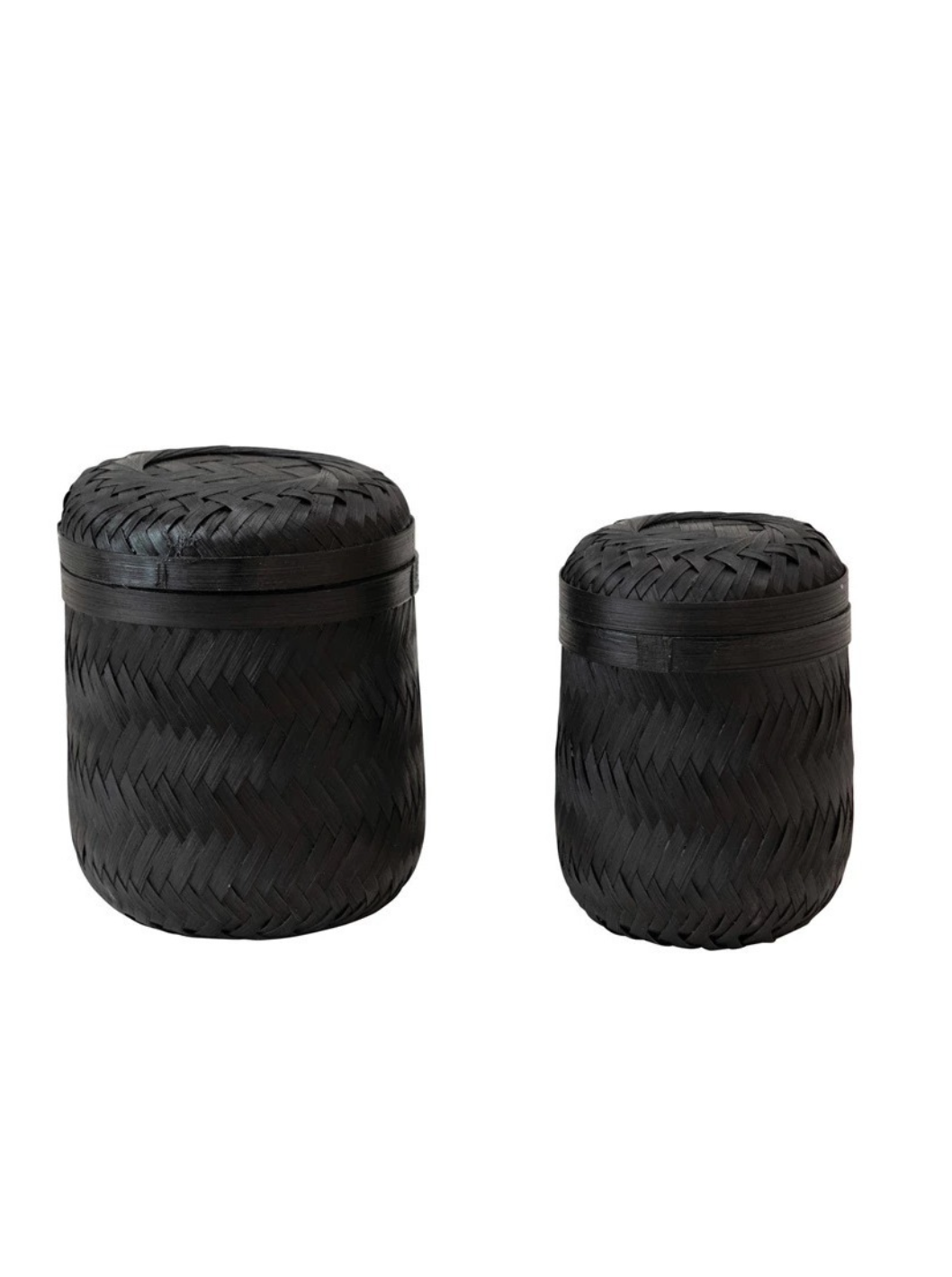 black baskets with lids, set of 2