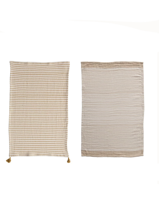 beige striped tea towels, set of 2