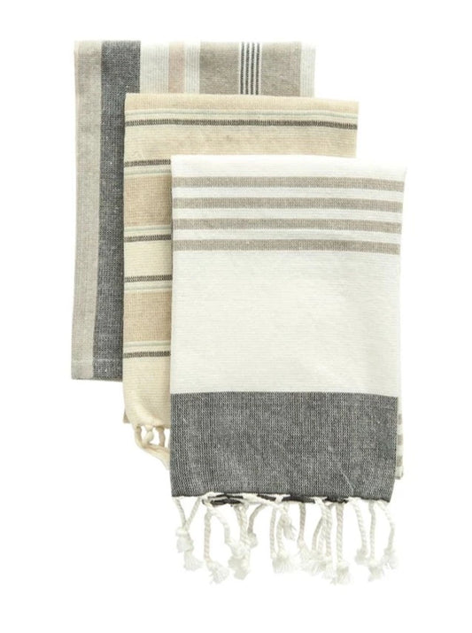 cream striped tea towels, set of 3