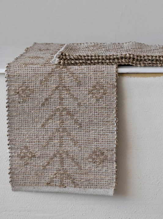 hand-woven cotton and seagrass table runner