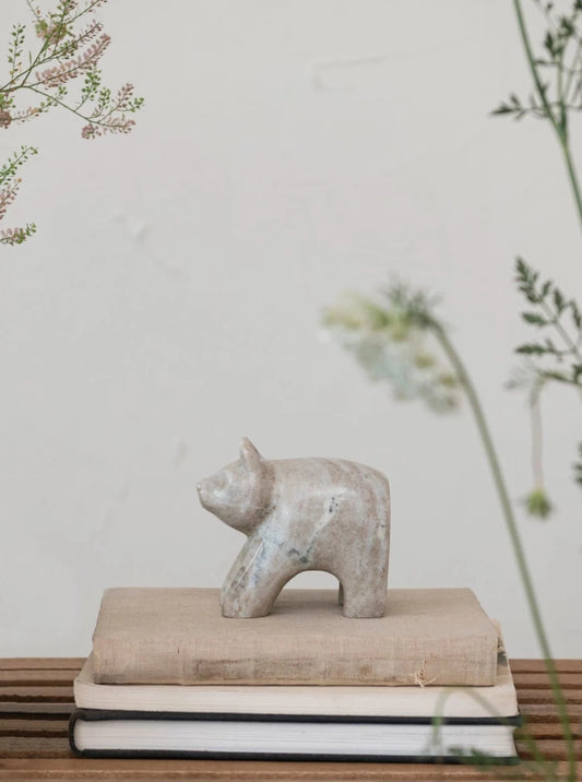 hand carved marble bear figurine