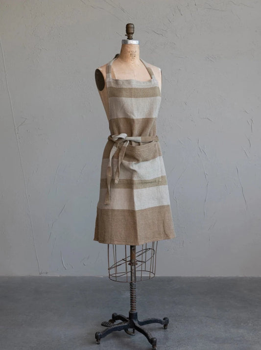 waffle weave apron with stripes