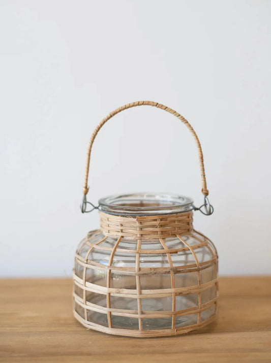 glass rattan wrapped tealight holder